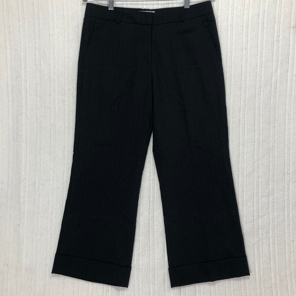 Signé Paris Pinstripe Cropped Wide Leg‎ Career Pants Cuffed Hem US 8